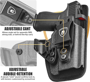 WARRIORLAND IWB Hybrid Holster for Glock 43X / 43X MOS / 43 / 48 MOS / G48 – Optic Cut, Right Hand, Adj. Height/Cant/Retention WARRIORLAND