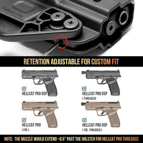 WARRIORLAND IWB & OWB Holster , Fits Springfield Hellcat Pro OSP / Hellcat Pro OSP Threaded. w/Optic Cut / Retention & Cant, w/ Concealment Claw, 1.5" Belt Clip & 2.0" OWB Paddle, Right