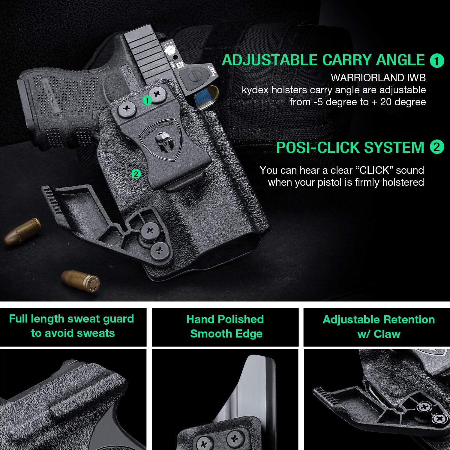 Glock 26  / 𝟮𝟳 / 𝟯𝟯 (𝗠𝗢𝗦)  IWB Kydex Holster - WARRIORLAND Optic Cut + Claw, Right-Hand Concealed Carry - WARRIORLAND
