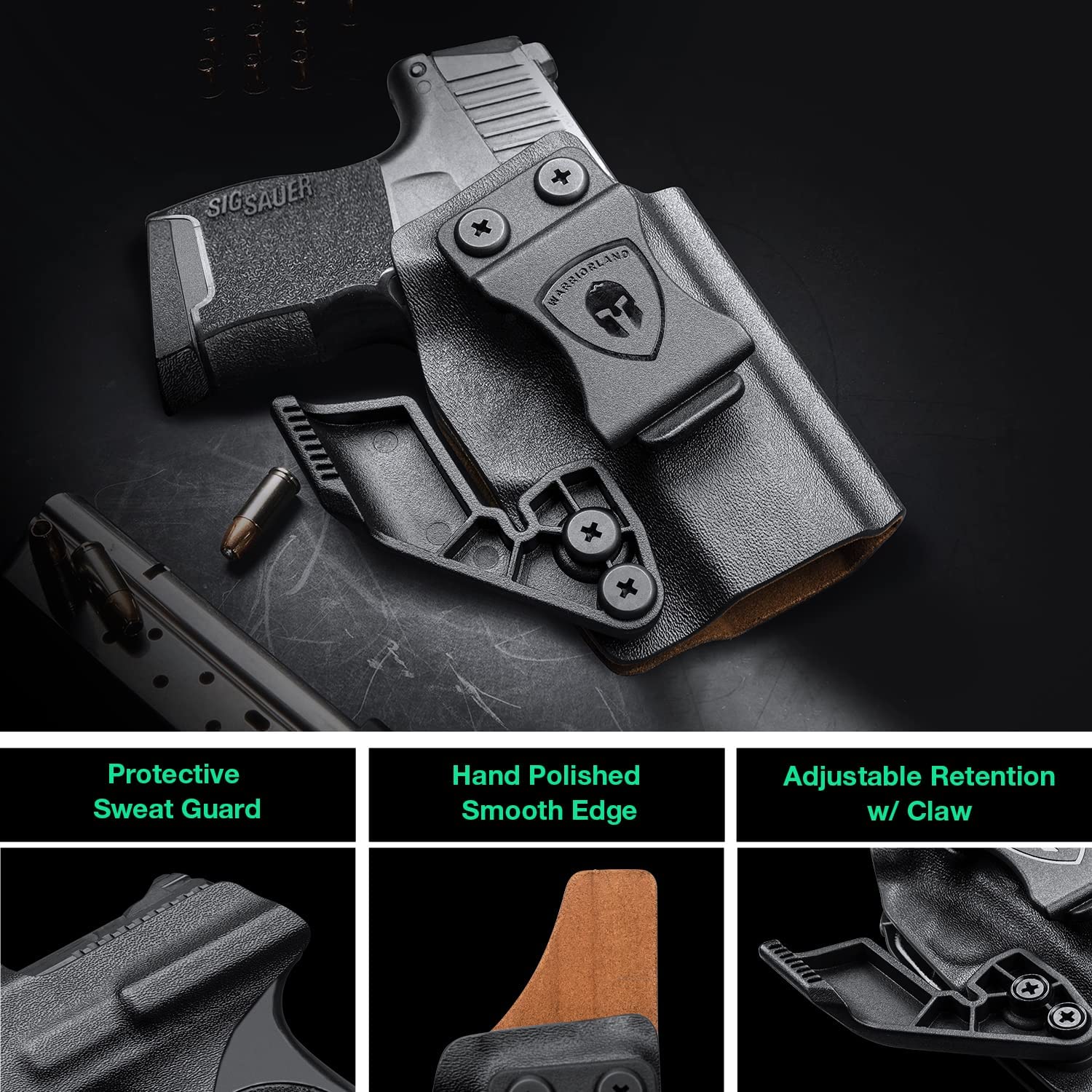 Sig Sauer P365XL Hybrid Kydex Leather Inside IWB Holster with Optics Cut & Claw, Right Hand | Warriorland