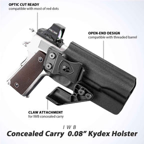 WARRIORLAND IWB Kydex Holster w/Claw & Optic Cut for 5" No-Rail 1911 (Colt · Kimber · Springfield · Ruger · S&W · Sig · RIA · Tisas) - Concealed Carry, Adjustable Cant & Retention, Right Hand Draw