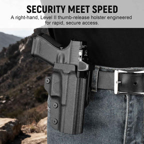 Glock 17/19/19X/45 Holster OWB Kydex Optic Cut - Thumb Release, Fits Gen 3-5 & G23/G32/G44, 360° Adjustable Cant, 1.5"-2.25" Belt, Right Hand - WARRIORLAND
