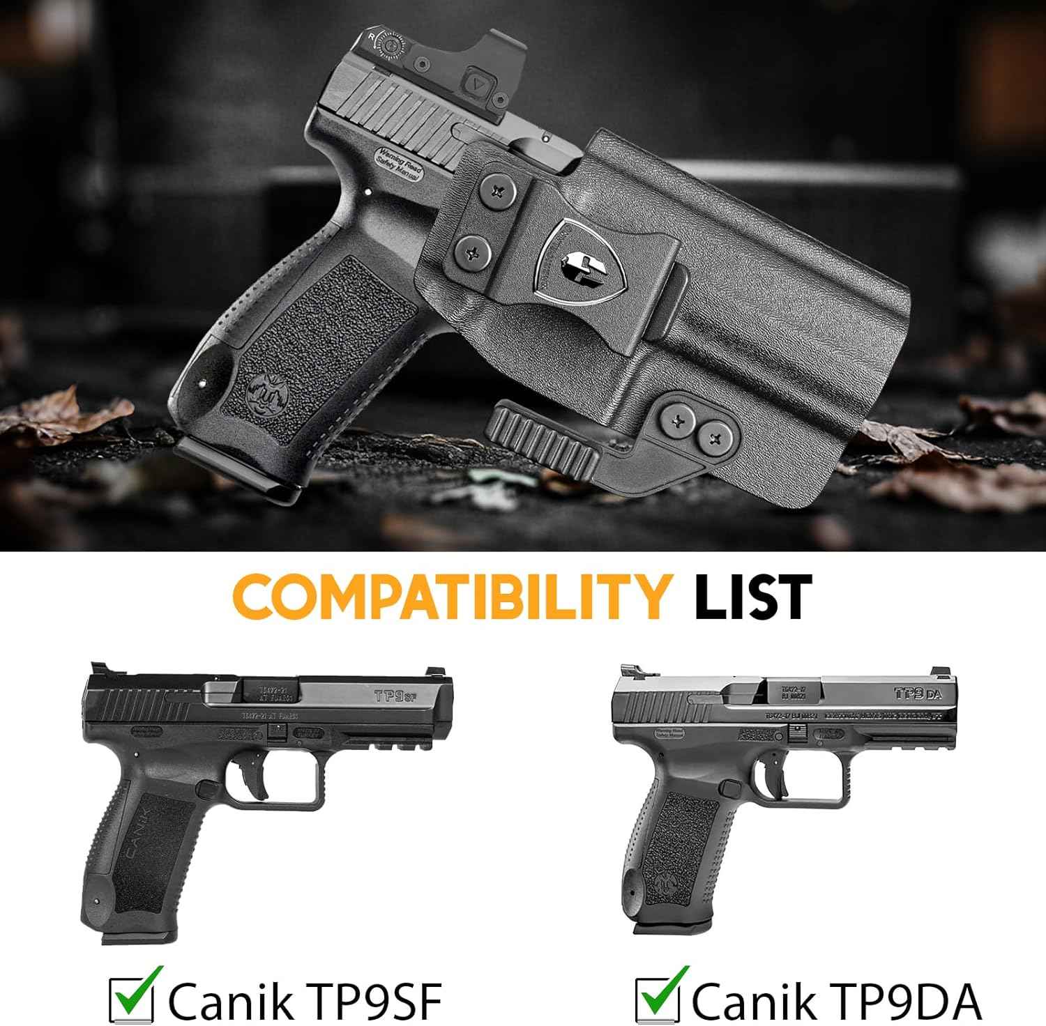 Canik TP9SF / TP9DA IWB Kydex Holster Optic Cut – with Concealment Claw, Adjustable Cant & Audible Click Retention, Inside Waistband Concealed Carry, Right Hand – WARRIORLAND