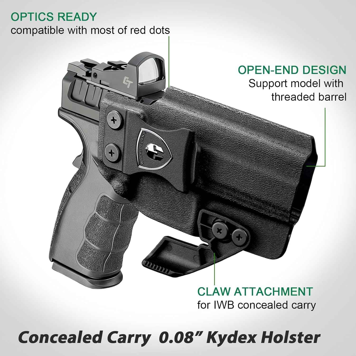 WARRIORLAND IWB Kydex Holster for Springfield XD MOD.2 / MOD.3 9mm & XD 4" .45ACP - Optic Cut + Claw, Inside Waistband Concealed Carry, Adjustable Cant & Retention, Right Hand Draw