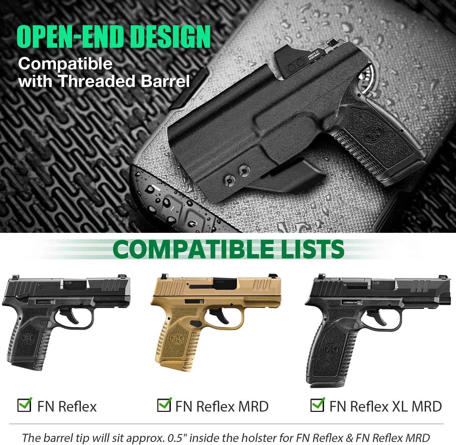 WARRIORLAND IWB Kydex Holster, Fit FN Reflex Adj. Cant & Retention | w/Optic Cut & Claw Options