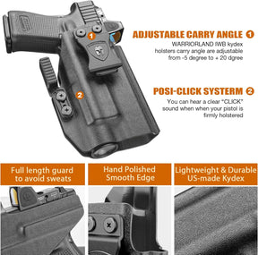 Glock 17/19 Gen3-6 / G19X / 44/45 / G34 Gen4-5 IWB Kydex Holster w/Claw - TLR-1 / TLR-1 HL / HL-X / HP-X / TLR-1s Light Bearing, Optic Cut, Adj. Retention & Cant, Right Hand - WARRIORLAND