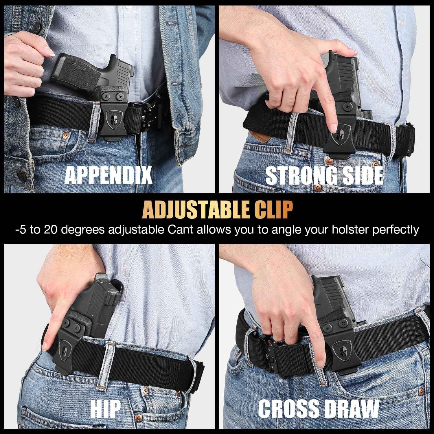 Sig P365 / P365X / P365 SAS IWB Kydex Holster w/Mini Claw - Appendix Concealed Carry, Adj. Cant & Retention, Audible Lock, Optics Cut Ready, Right Hand - WARRIORLAND