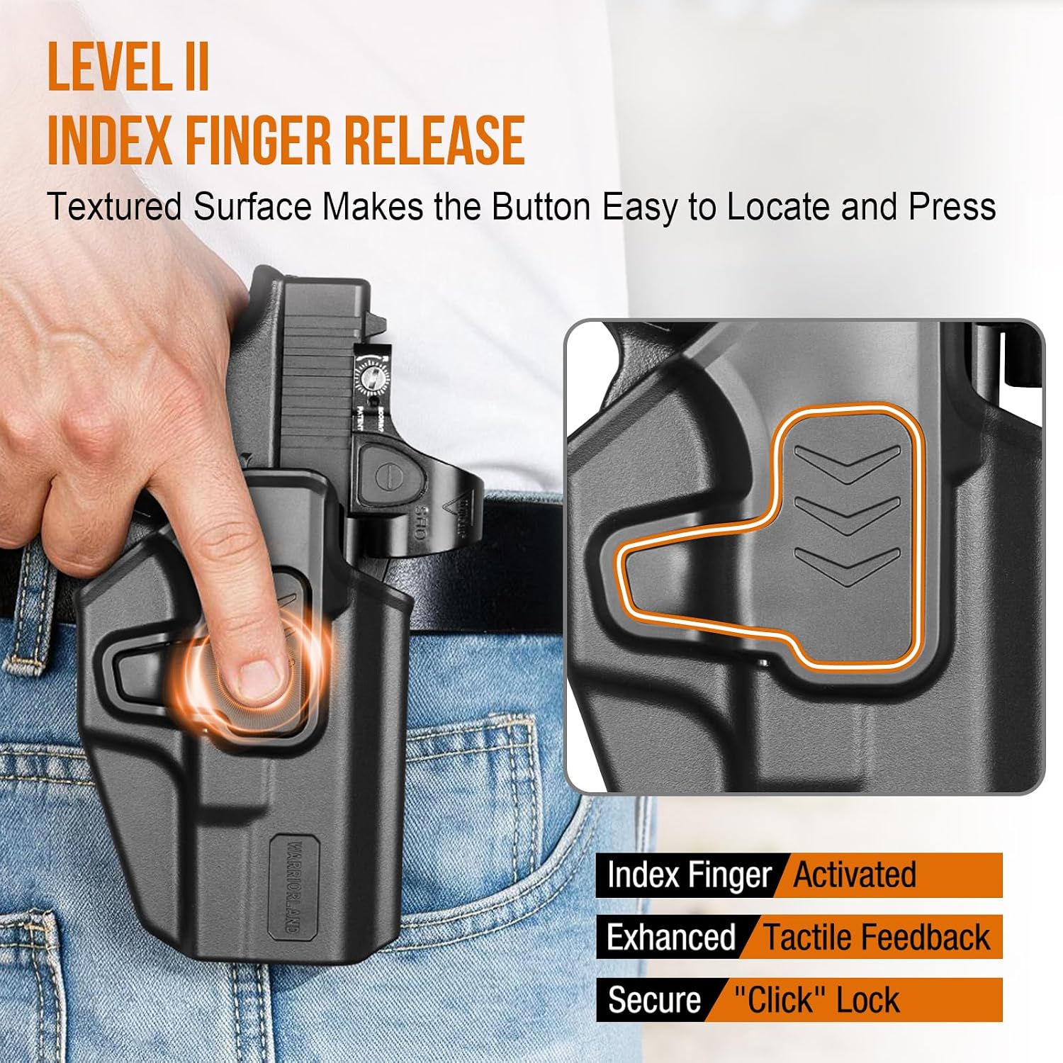 WARRIORLAND  Level II Index Finger Release Paddle Holster, Fits Glock 19/45 Gen3-6 & 23/26 Gen3-5 &19X/44 Also Fits Ruger RXM, PSA Dagger Compact, Glock 19X V/ 23V/26V/ 44V/45V, Optic Cut, Adj. Cant