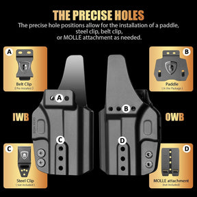 Glock 43 / 43X / 43X MOS IWB & OWB Holster - Optics Ready, Adj. Retention/Cant/Height, Removable Claw + Paddle, No Light/Laser, Right Hand - WARRIORLAND