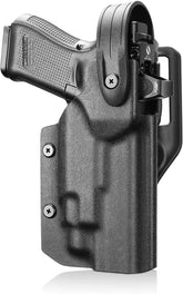 Glock 17/19/19X/45 Gen3-5 Holster OWB Kydex Light-Bearing - Fits TLR-7A / TLR-7 X / TLR-7 HL-X / TLR-8A / TLR-8 X & More, Optic Cut, Thumb Release, 2.0" Mid-Ride Belt Loop, Right Hand - WARRIORLAND