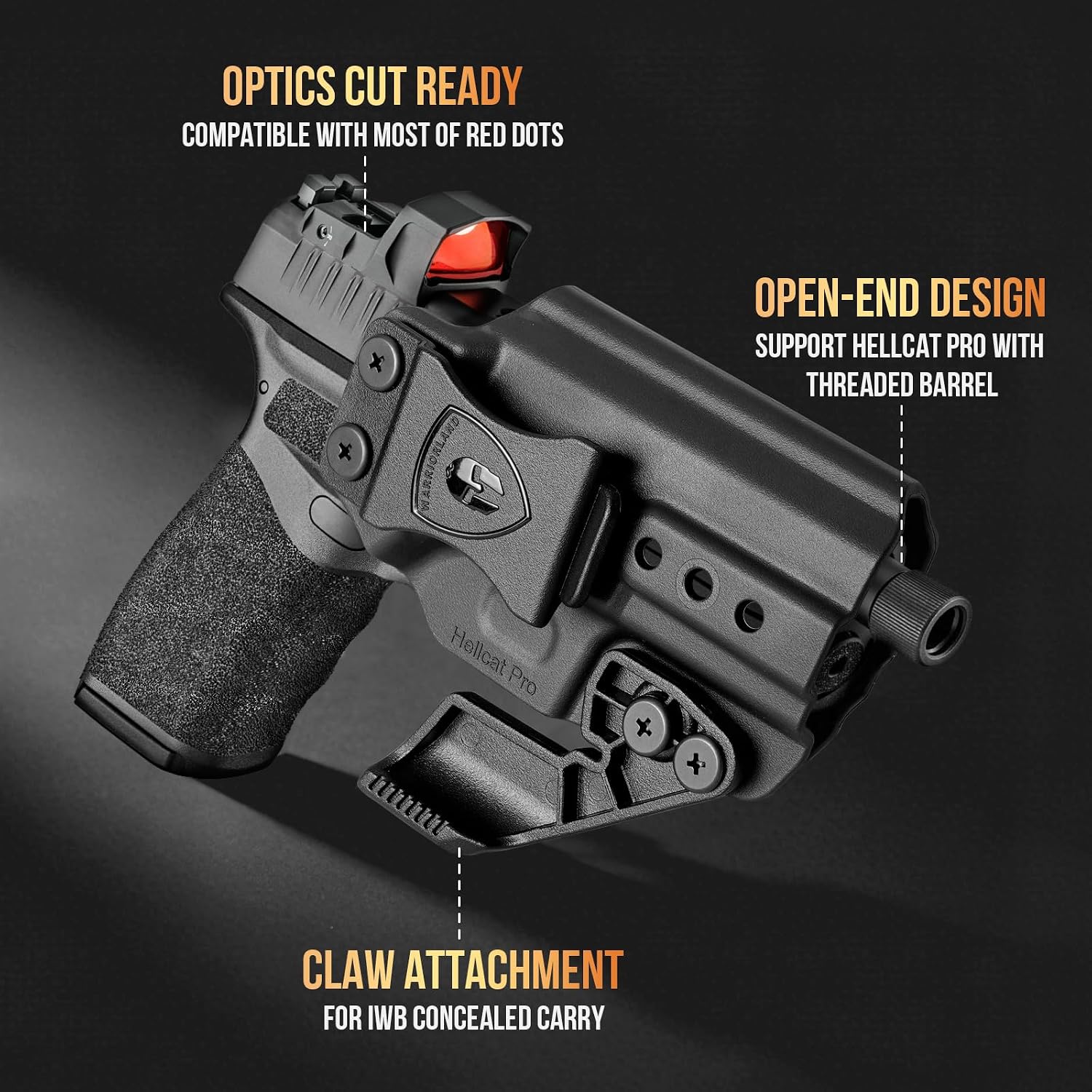 WARRIORLAND IWB & OWB Holster , Fits Springfield Hellcat Pro OSP / Hellcat Pro OSP Threaded. w/Optic Cut / Retention & Cant, w/ Concealment Claw, 1.5" Belt Clip & 2.0" OWB Paddle, Right