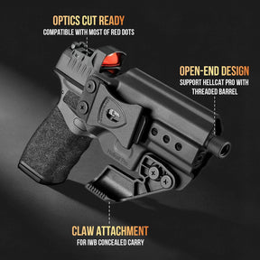 WARRIORLAND IWB & OWB Holster , Fits Springfield Hellcat Pro OSP / Hellcat Pro OSP Threaded. w/Optic Cut / Retention & Cant, w/ Concealment Claw, 1.5" Belt Clip & 2.0" OWB Paddle, Right