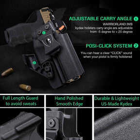 HK VP9 IWB Kydex Holster - Optic Cut + Claw, Adjustable Cant & Posi-Click Audible Lock, Right-Hand Concealed Carry - WARRIORLAND