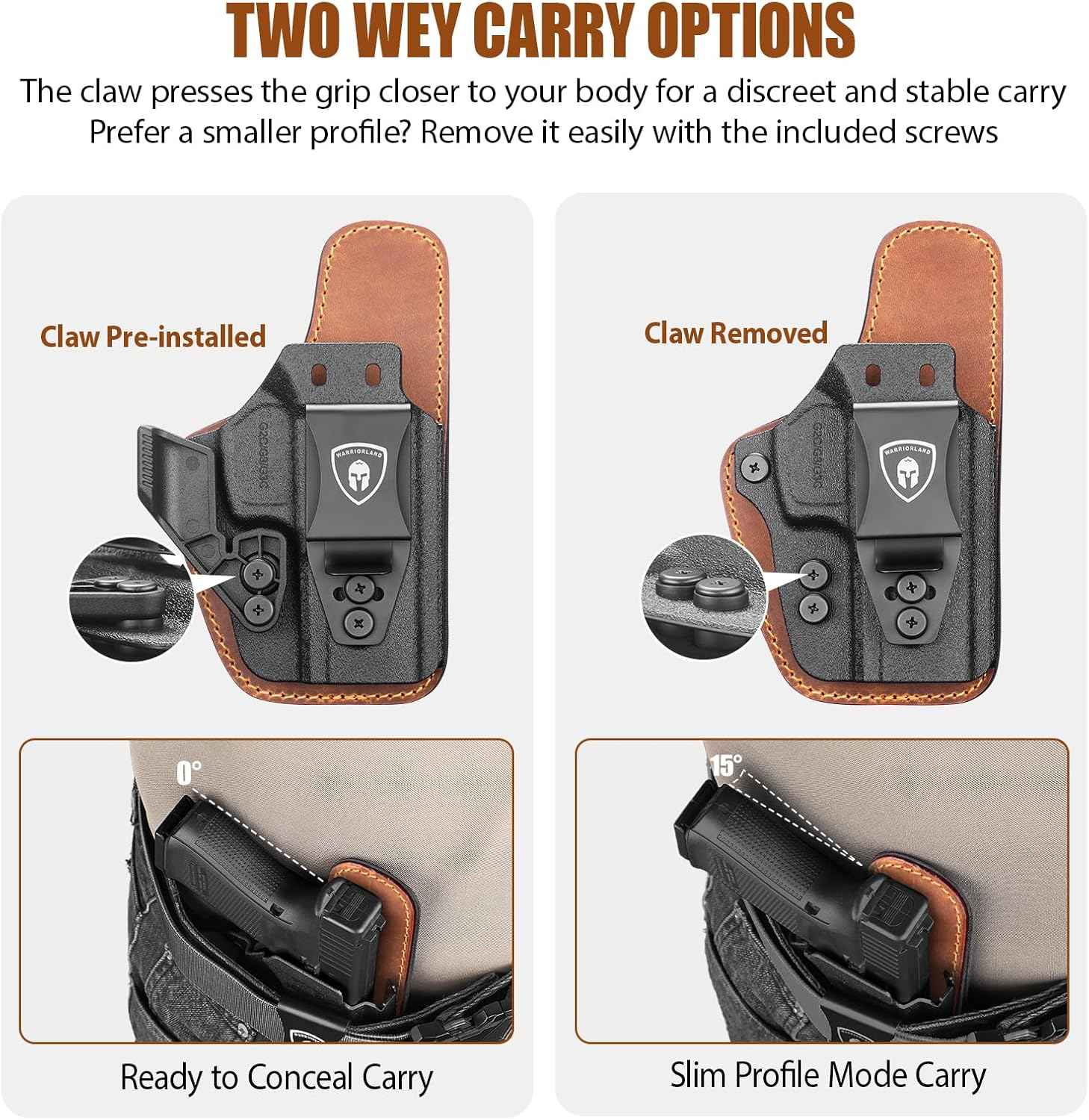WARRIORLAND IWB Hybrid Holster for Taurus G2C · G3C · G3 · GX4 Carry · G2s · PT111 G2 · PT140 G2 - Optics Ready, Ultimate Comfort Leather-Back, Adjustable Cant/Height/Retention, Right Hand Concealed Carry