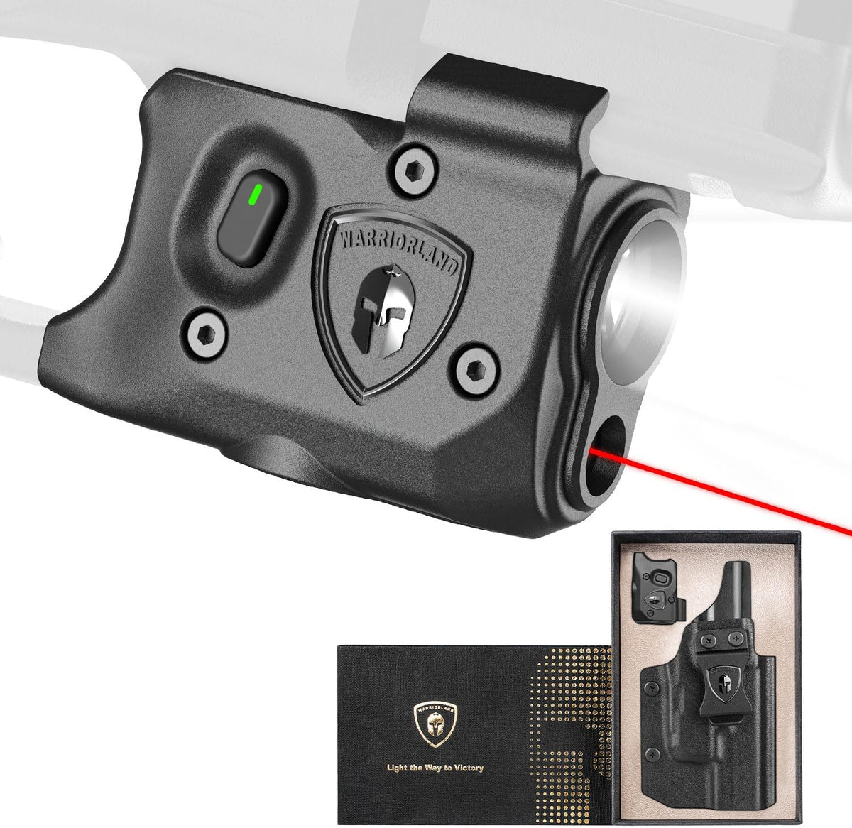 WARRIORLAND Pistol Light Laser & Holster Fit for Glock 17/19 Gen 3-5, Glock 22/23/31/32 Gen 3-4 & Glock 19X/44/45, Compact 150-Lumen Trigger Tactical Light with Red Laser White LED & IWB Holster