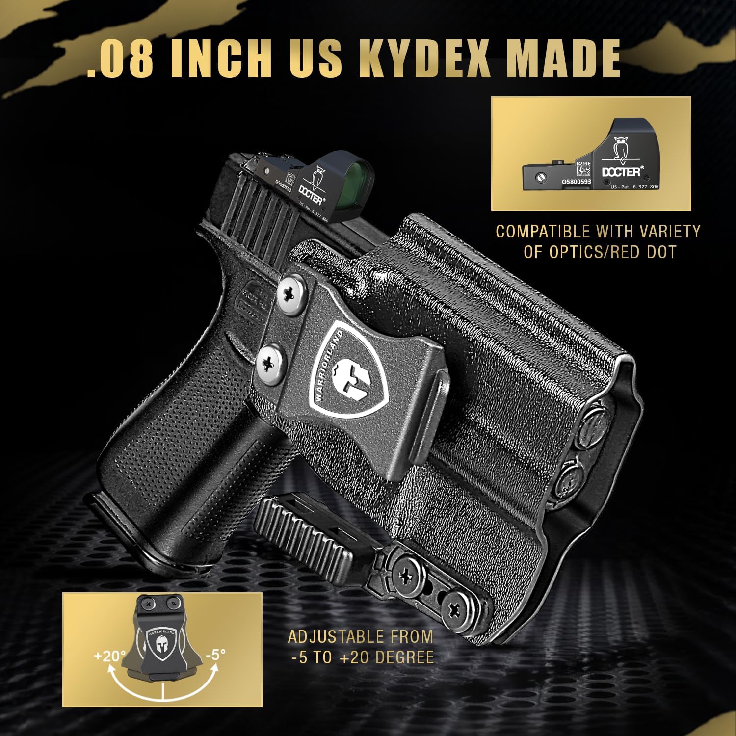 WARRIORLAND IWB Kydex Holster, Fit for Glock 43/43X/43Xmos, Claw& Optic Cut