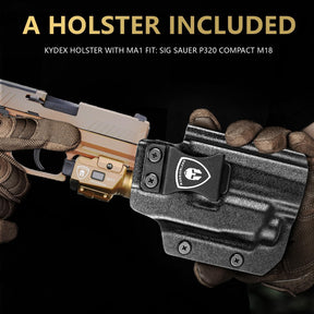 WARRIORLAND Kydex Holster for Sig P320 Compact/M18/M17/Full-Size with MA1 800 Lumen Tactical Light, Rail Mounted Green Laser LED Weapon Light w/Power Indicator, Right-Hand Draw IWB/OWB Compatible WARRIORLAND