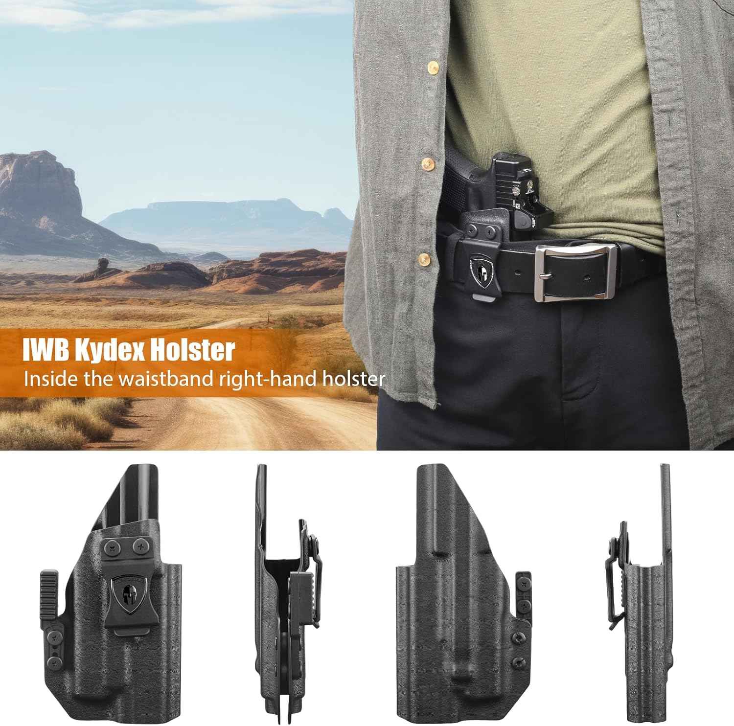 Glock 17/19 Gen3-6 / G19X / 44/45 / G34 Gen5 IWB Kydex Holster w/Claw - Olight Baldr S / Mini / RL Mini Light Bearing, Optic Cut, Adj. Retention & Cant, Right Hand - WARRIORLAND