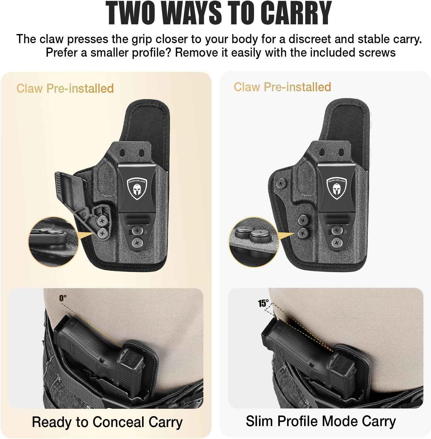 Springfield Hellcat Pro / Hellcat / Hellcat RDP & OSP IWB Hybrid Holster - WARRIORLAND Optic-Cut Right-Hand Concealed Carry, Adj. Height/Cant/Retention, Ultimate All-Day Comfort