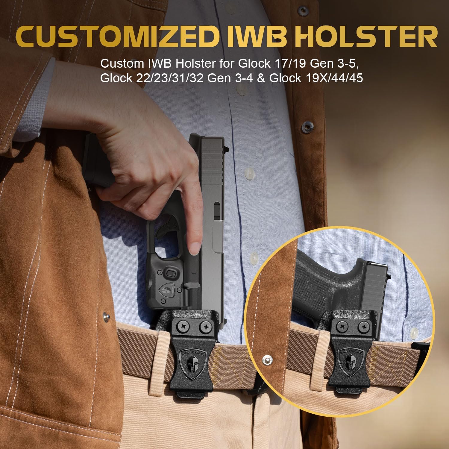 WARRIORLAND Pistol Light Laser & Holster Fit for Glock 17/19 Gen 3-5, Glock 22/23/31/32 Gen 3-4 & Glock 19X/44/45, Compact 150-Lumen Trigger Tactical Light with Green Laser White LED & IWB Holster