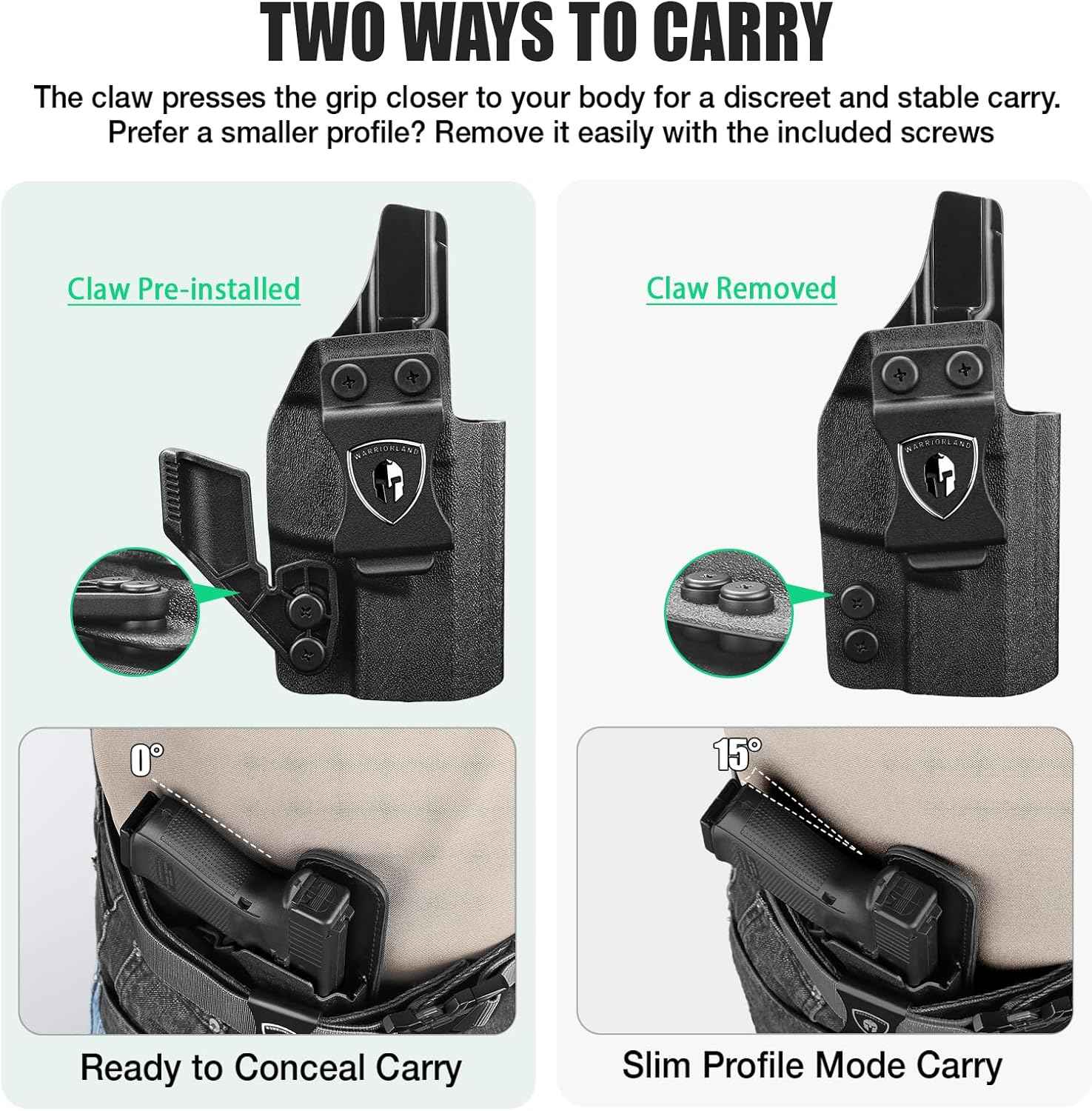 WARRIORLAND IWB Kydex Holster, Fit Ruger Security 380 | Adj. Cant & Retention | w/Optic Cut & Claw Options