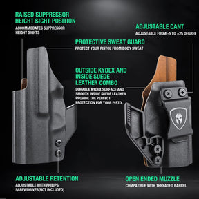 Sig Sauer P320 Full Size / P320 M17  Hybrid Kydex Leather Lined IWB Holster with Claw Optics Ready, Right Hand