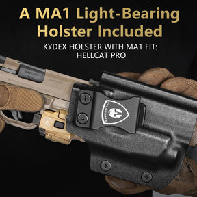 WARRIORLAND FDE MA1 Laser Light Combo Holster Fit for Hellcat Pro, 800-lumen LED Gun Flashlight and Green Laser Weapon Pistol Light & Right/Left Hand IWB Holster, Rechargeable | Screen Power Indicator