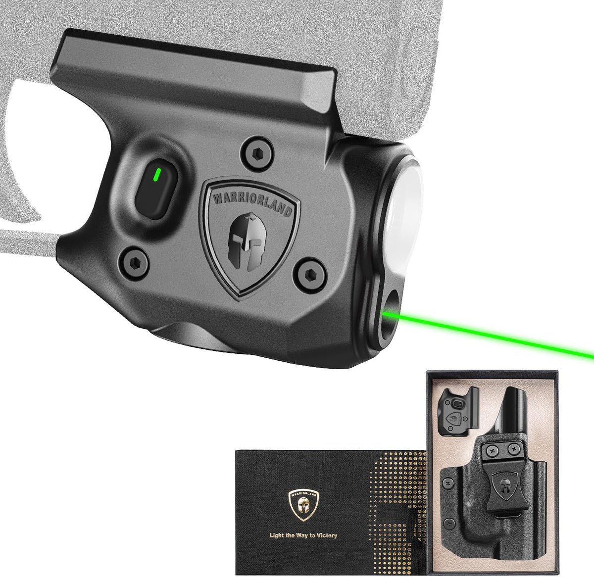 WARRIORLAND Pistol Light Laser & Holster Fit for Sig P365/ P365X/ P365XL, Compact 150-Lumen Trigger Mounted Tactical Weapon Light with Green Laser White LED Flashlight & IWB Holster, Power Indicator