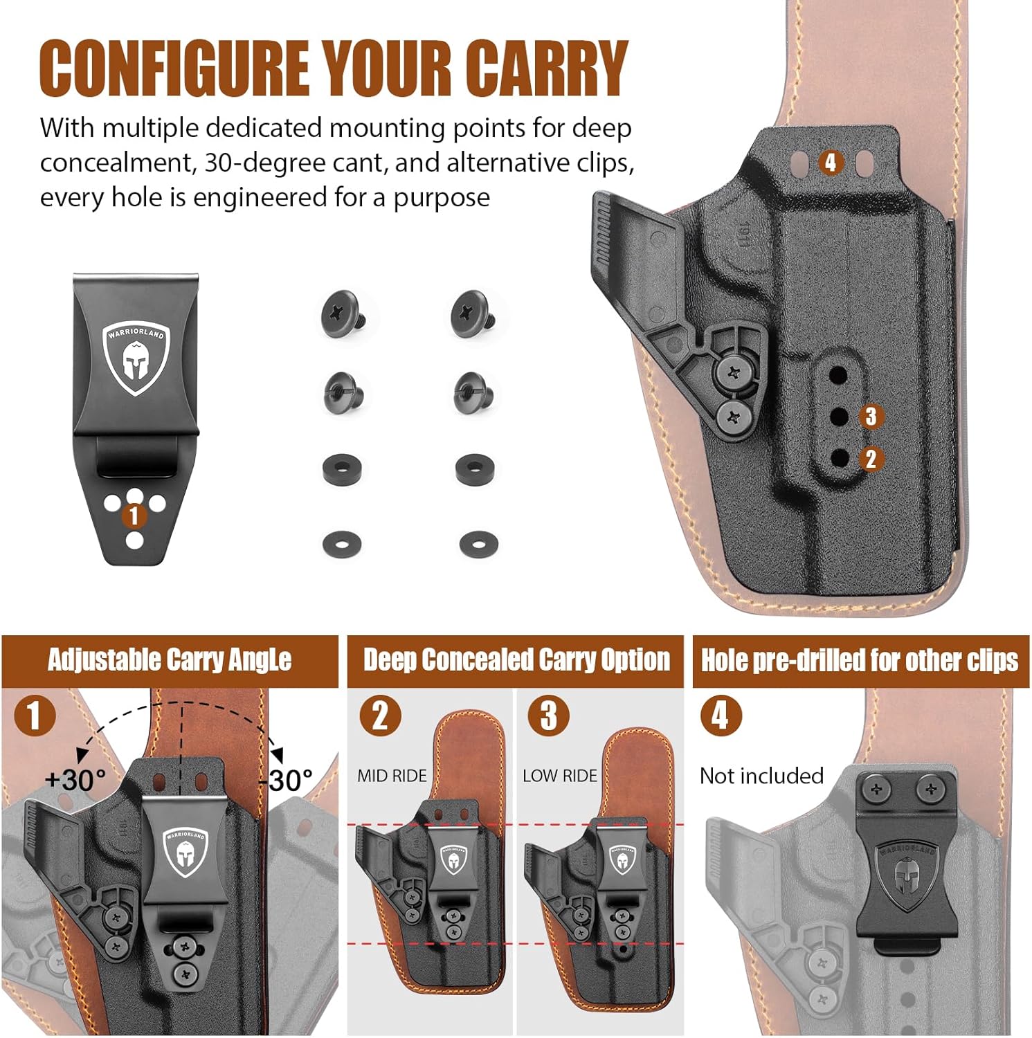 5" 1911 IWB Hybrid Holster (Colt/Kimber/Tisas/S&W/Ruger/Sig/RIA) - WARRIORLAND Optic-Cut Right-Hand Concealed Carry, Adj. Height/Cant/Retention, Ultimate Comfort