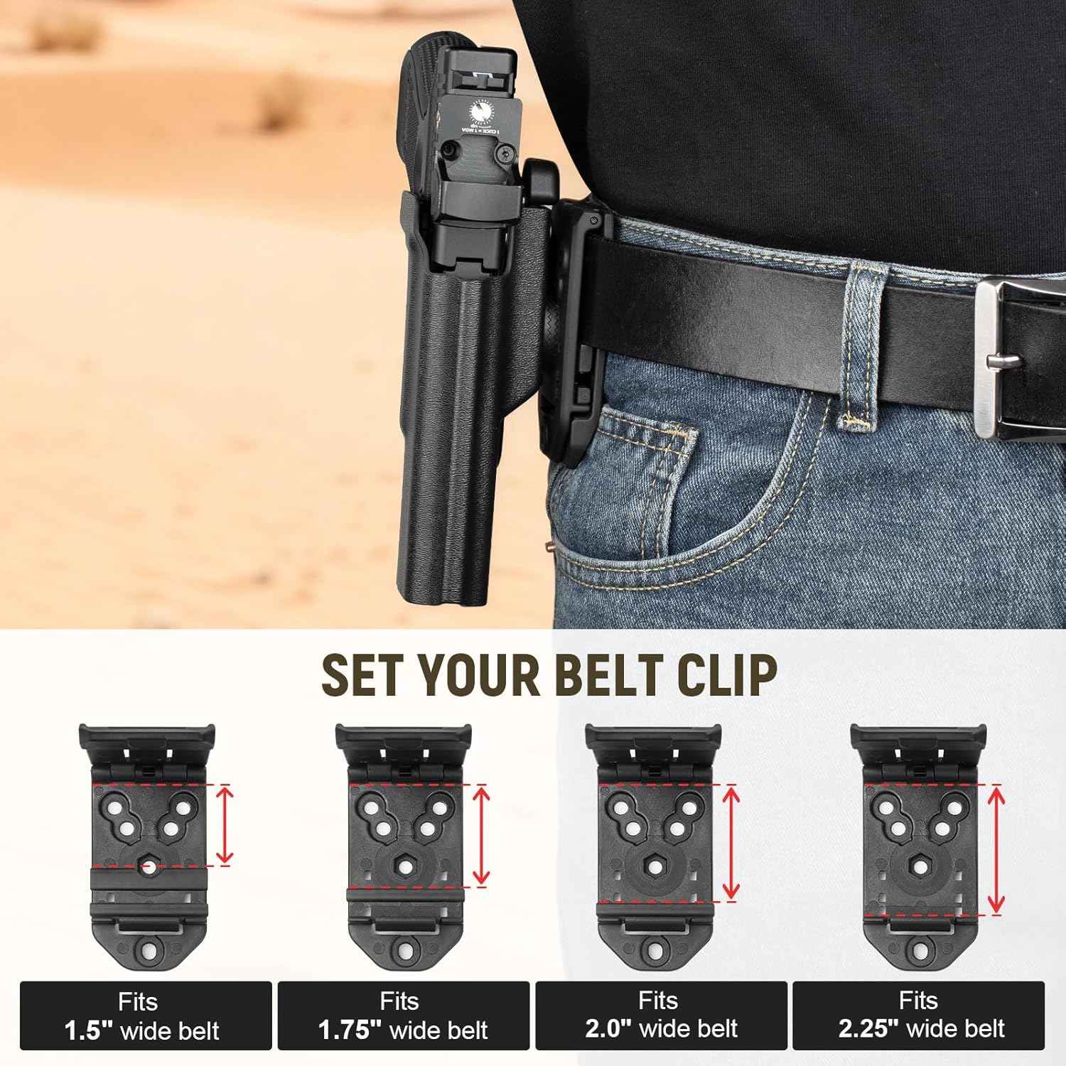 Glock 17/19/19X/45 Holster OWB Kydex Optic Cut - Thumb Release, Fits Gen 3-5 & G23/G32/G44, 360° Adjustable Cant, 1.5"-2.25" Belt, Right Hand - WARRIORLAND