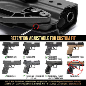 WARRIORLAND IWB & OWB Holster Fits Taurus G3C/ G2C/ G2S /G3 / G3C TORO w/Optic Cut, , Retention & Cant, w/ Concealment Claw, 1.5" Belt Clip & 2.0" OWB Paddle, Right Hand