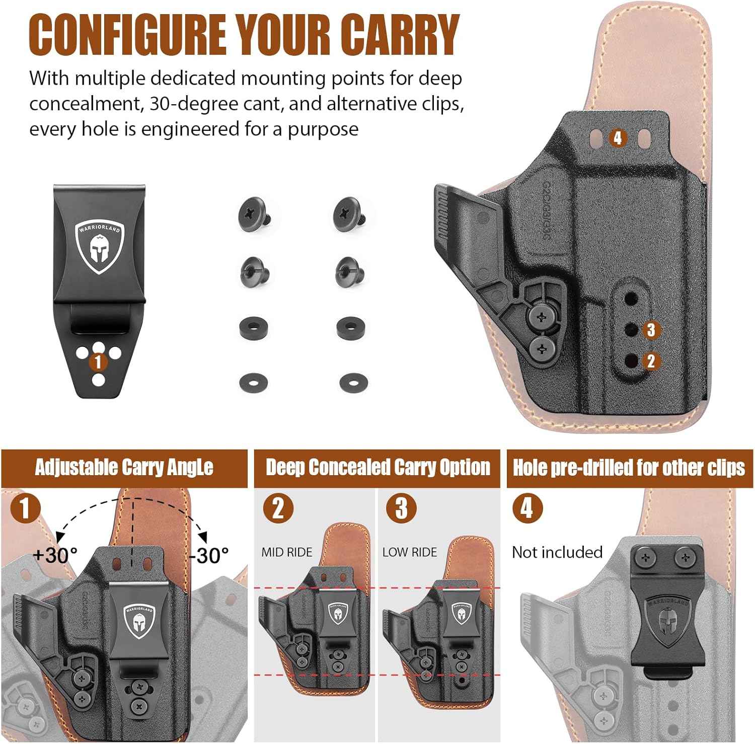 WARRIORLAND IWB Hybrid Holster for Taurus G2C · G3C · G3 · GX4 Carry · G2s · PT111 G2 · PT140 G2 - Optics Ready, Ultimate Comfort Leather-Back, Adjustable Cant/Height/Retention, Right Hand Concealed Carry