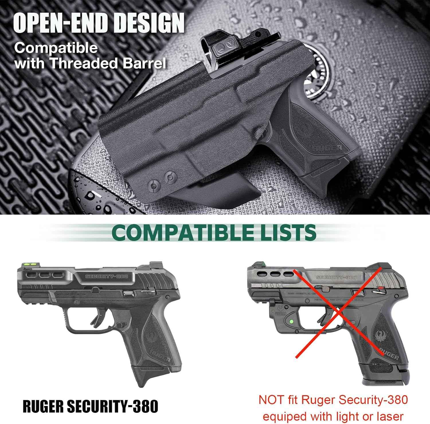 WARRIORLAND IWB Kydex Holster, Fit Ruger Security 380 | Adj. Cant & Retention | w/Optic Cut & Claw Options