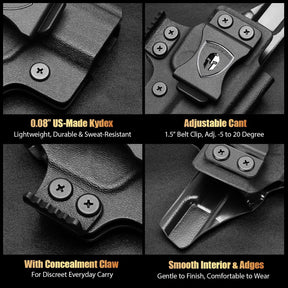 Sig P365 / P365X / P365 SAS IWB Kydex Holster w/Mini Claw - Appendix Concealed Carry, Adj. Cant & Retention, Audible Lock, Optics Cut Ready, Right Hand - WARRIORLAND