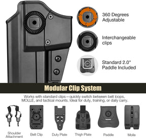 WARRIORLAND Universal OWB Gun Holster w/Optic Cut Ready – Fits Most Popular Compact to Full Size Handguns with 4”–5.3” Barrel – Level II Retention, 360° Adjustable Paddle for 1.5-2.0" Belt, Right Hand