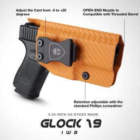 Glock17/19/19X/44/45 Gen(1-5) & Glock 23/32 Gen(3-4) IWB Carbon Fiber Kydex Holser,Red Dot Optics Cut, Wing/Claw Conceal Carry| WARRIORLAND