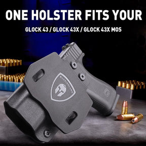 OWB Kydex Holster For Glock 43 / G43X & 43X MOS Pistol, 1.75 Optic Ready, Right Hand