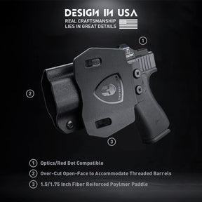 OWB Kydex Holster For Glock 43 / G43X & 43X MOS Pistol, 1.75 Optic Ready, Right Hand