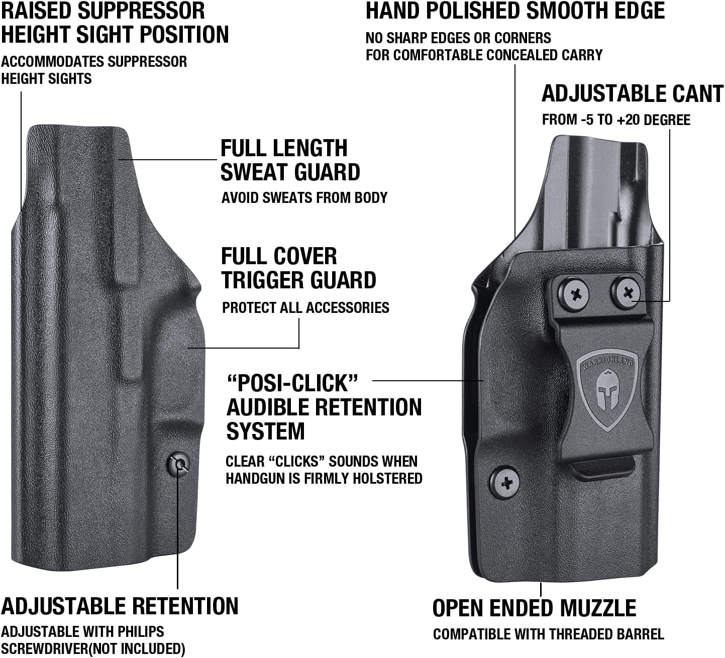  WARRIORLAND IWB KYDEX Holster Fit G43 / G43X, Inside Waistband  Holster Concealed Carry for Men/Women, G43X Holster, Adj. Cant & Retention,  Right Hand Draw : Sports & Outdoors