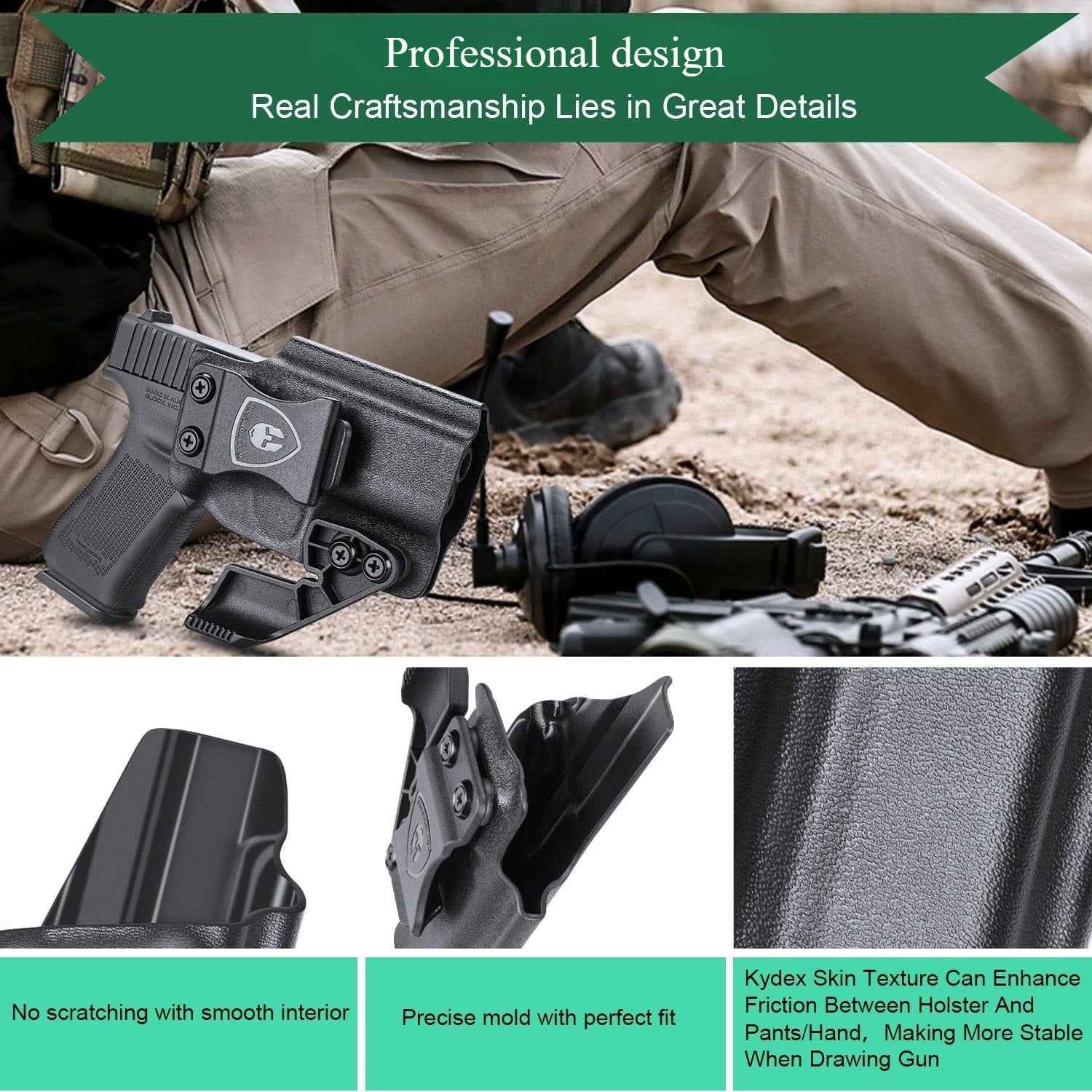 Foxtrot Concealment Kydex IWB Holster For Glock 43 & 43X - Right Hand, Black, Adjustable Cant