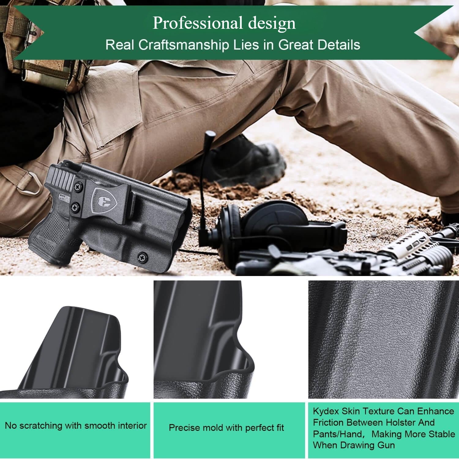 Glock 26 Gen 3-5/27/33 Gen 3-4 Kydex IWB Holster Right/ Left Handed | WARRIORLAND WARRIORLAND