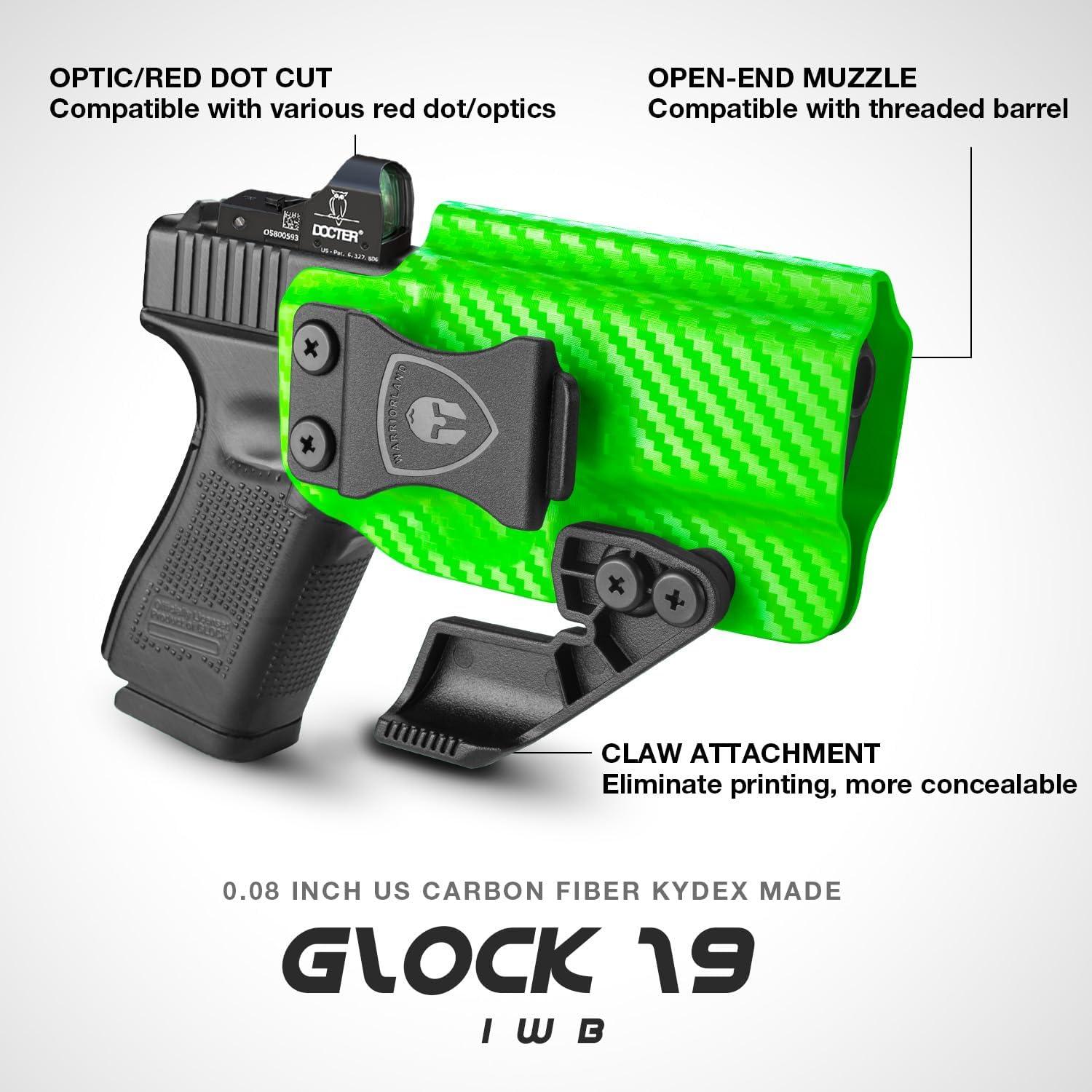 Glock17/19/19X/44/45 Gen(1-5) & Glock 23/32 Gen(3-4) IWB Carbon Fiber Kydex Holser,Red Dot Optics Cut, Wing/Claw Conceal Carry| WARRIORLAND