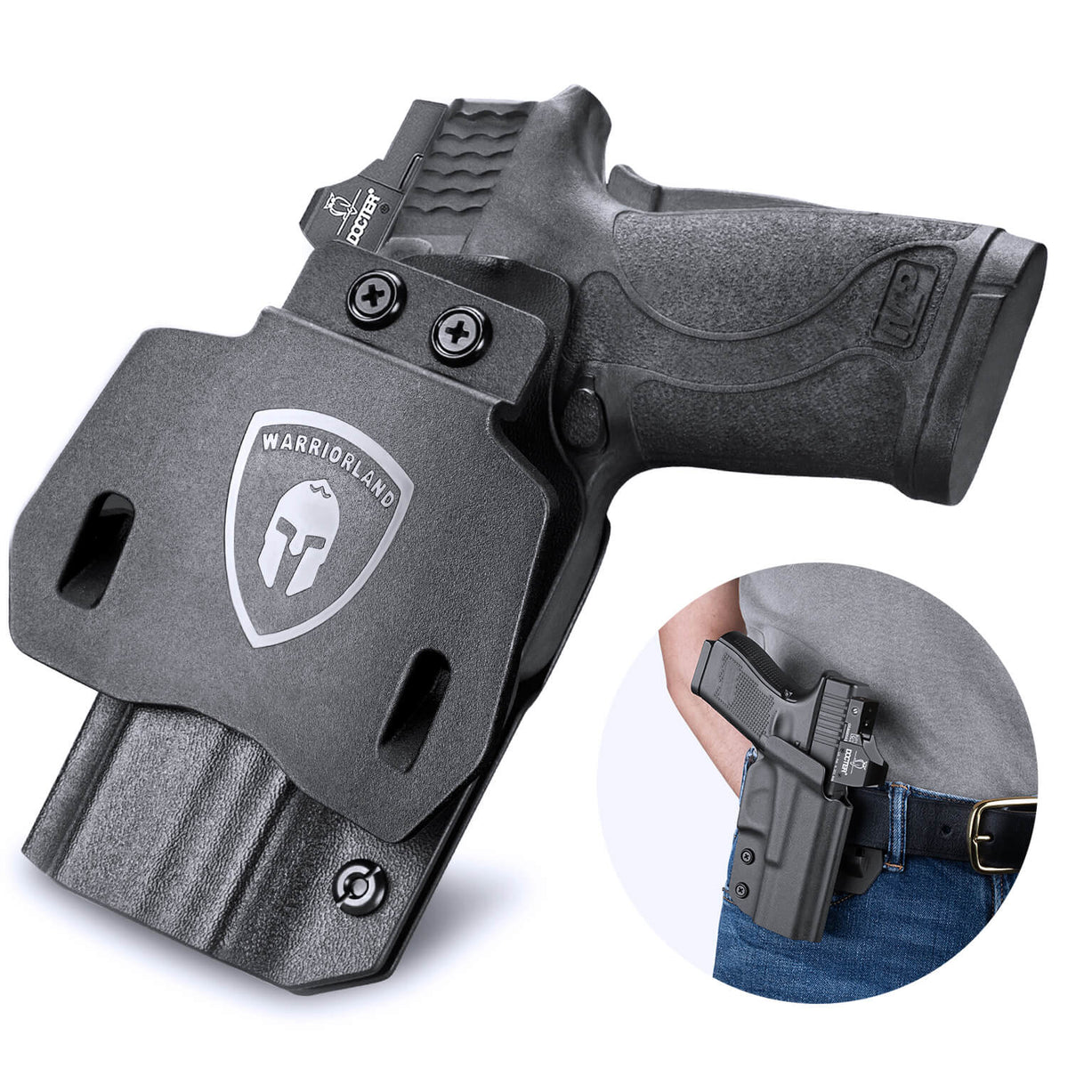 Kydex Appendix Open Carry OWB Paddle Holster with Red Dot Optics Cut for Smith & Wesson S&W M&P Shield 9mm 380 EZ Pistol Trigger Guard | WARRIORLAND