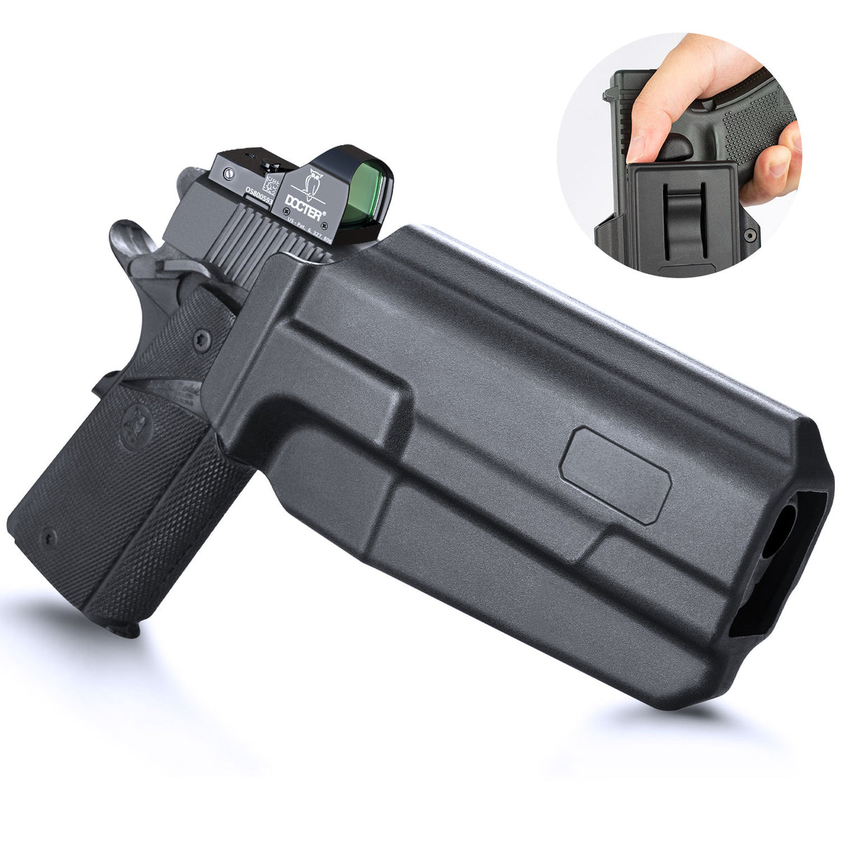 Polymer Level II Retention Thumb Release OWB Holster with Optic Cut  for 1911  .45 ACP Pistol No Rail