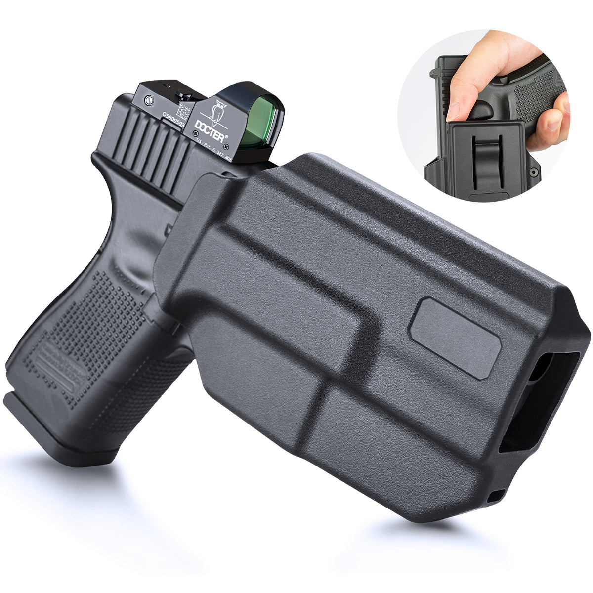 Level II Retention Thumb Release OWB Holster Glock 19 19X 26 44 45 Gen(1-5) 23 32 Gen(3-4) Polymer Holster with Red Dot Optics Cut