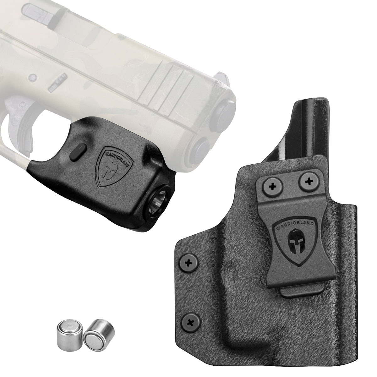 Mini Gun Light with Kydex Holster Custom Molded for Glock 43 / Glock 43X LED Tactical Pistol Handgun Flashlight | WARRIORLAND
