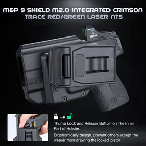 Level II Retention Thumb Release OWB Holster M&P 9 SHIELD M2.0 INTEGRATED CRIMSON TRACE RED/GREEN LASER NTS