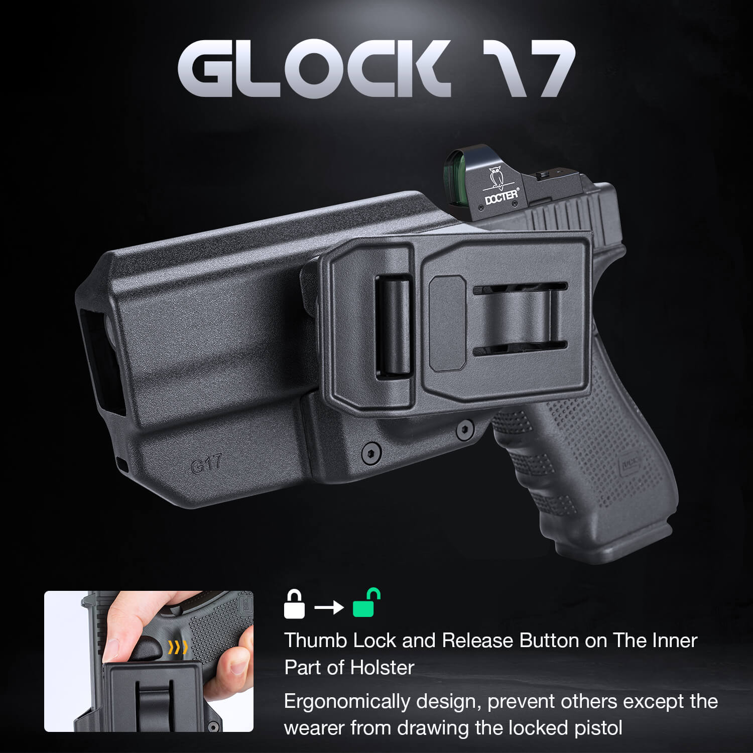 Level II Retention Thumb Release OWB Holster Glock 17 22 31 with Red Dot Optics Cut | WARRIORLAND
