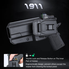 Polymer Level II Retention Thumb Release OWB Holster with Optic Cut  for 1911  .45 ACP Pistol No Rail