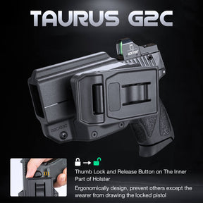 Taurus G2C G3C Millennium G2 PT111 PT140  Polymer Level II Retention Thumb Release OWB Holster with Optic Cut